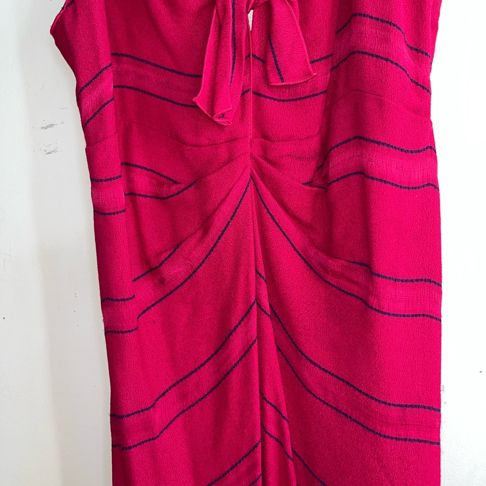 Proenza Schouler dress raspberry navy stripes bow side slits elegant unique 6
